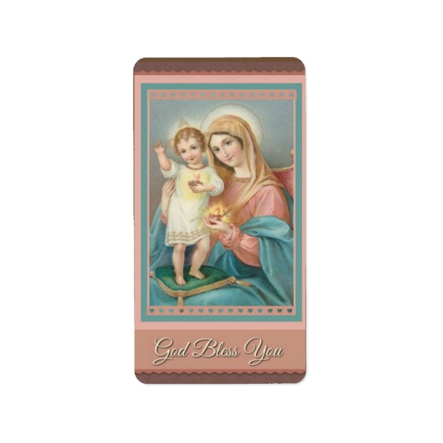 Etiqueta Virgen Católica María Niño Jesús (Frente)