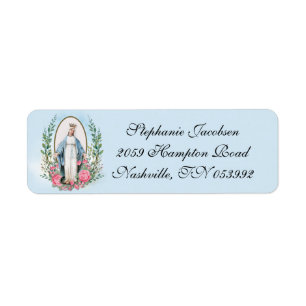 Etiqueta Virgen Vintage religiosa María Floral católica