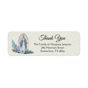 Etiqueta Virgin Mary Blue Flowers Lace
