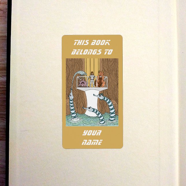 Etiqueta Visitando el estanque de los Piptrixones (Visiting the Pool of the Piptrixons Bookplate in Old Book)