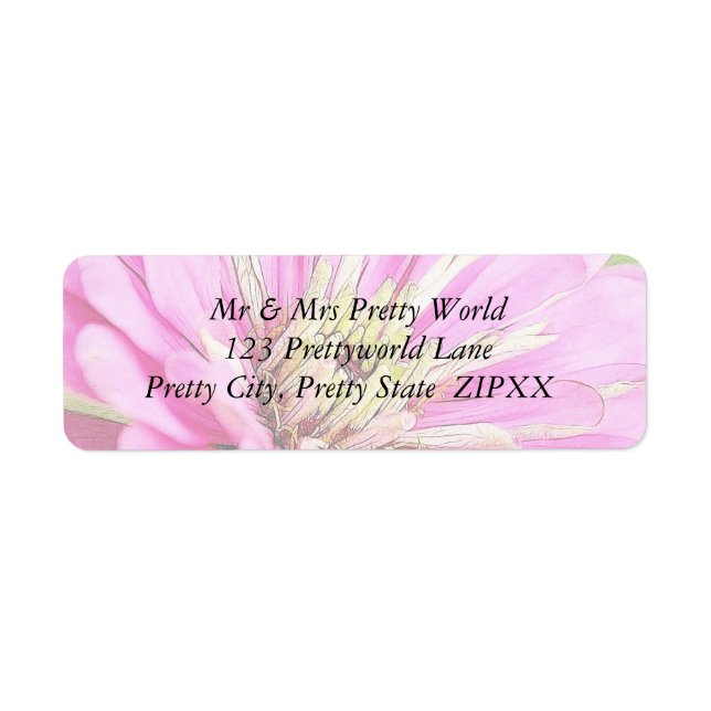 Etiqueta Vista de cerca de una delicada zinnia rosa (Frente)