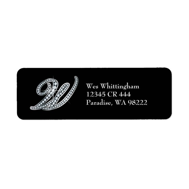 Etiqueta W Script Faux-"Diamond Bling" (Frente)
