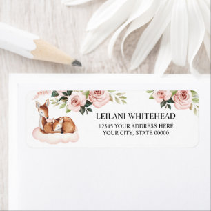 Etiqueta Watercolor Baby Deer Pink Floral Baby Shower