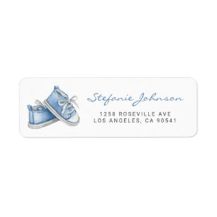 Etiqueta Watercolor Blue Baby Shoes Baby Shower