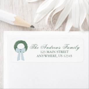 Etiqueta Watercolor Blue Gingham Sash Wreath