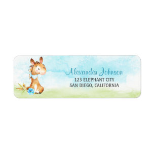 Etiqueta Watercolor Boy Horse Baby Shower Farm