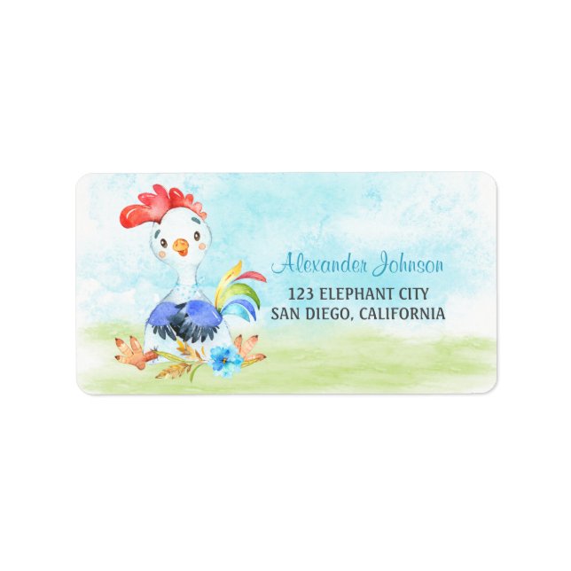 Etiqueta Watercolor Boy Roooster Farm (Frente)