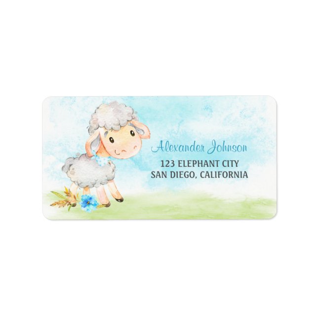 Etiqueta Watercolor Boy Sheep Farm (Frente)