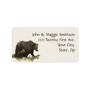 Etiqueta Watercolor Brown Bear Animal Nature Art