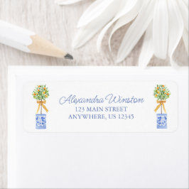 Etiqueta Watercolor Chinoiserie Naranja Tree Topiary