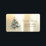 Etiqueta Watercolor Christmas Tree Balls Gold<br><div class="desc">Adorable acuarela palmera árbol de Navidad con bolas sobre fondo dorado brillante. Un diseño elegante y refinado. Personalizar con su nombre y detalles de dirección.</div>