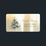Etiqueta Watercolor Christmas Tree Balls Gold<br><div class="desc">Adorable acuarela palmera árbol de Navidad con bolas sobre fondo dorado brillante. Un diseño elegante y refinado. Personalizar con su nombre y detalles de dirección.</div>