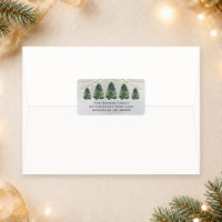 Watercolor Christmas Tree Farm Gray Return Address