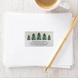 Etiqueta Watercolor Christmas Tree Farm Gray Return Address