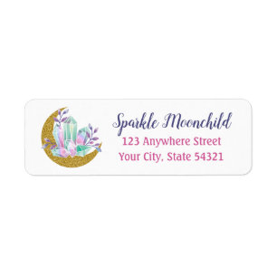 Etiqueta Watercolor Crystals & Gold Moon Return Address