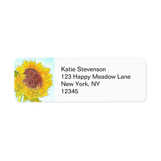 Etiqueta Watercolor Cute Yellow Sunflower (Frente)