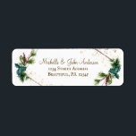 Etiqueta Watercolor Evergreens Gold Frame Christmas<br><div class="desc">Christmas return address labels depicts simple watercolor winter evergreen branches on a gold geometric frame adorned with holly leaves,  red berries and gold splashes.*</div>