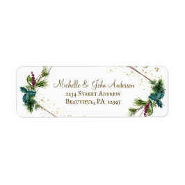 Etiqueta Watercolor Evergreens Gold Frame Christmas