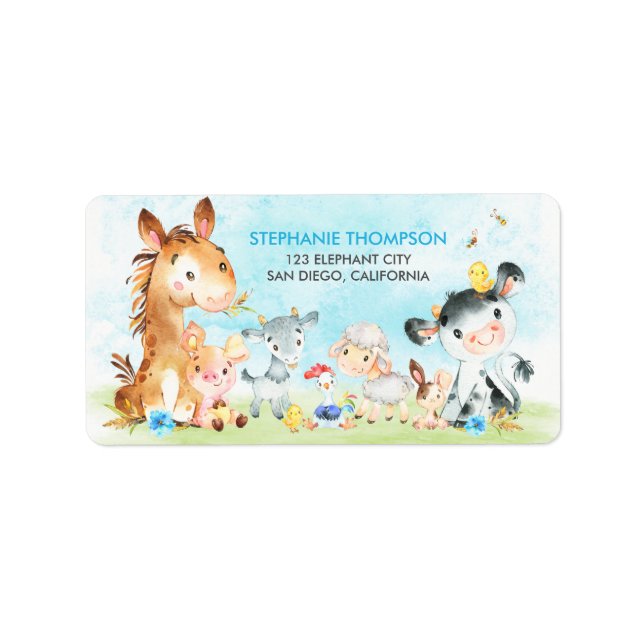 Etiqueta Watercolor Farm Animals Boy (Frente)