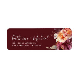 Etiqueta Watercolor Floral Burgundy Wedding Address