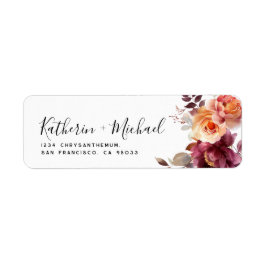 Etiqueta Watercolor Floral Burgundy Wedding Address