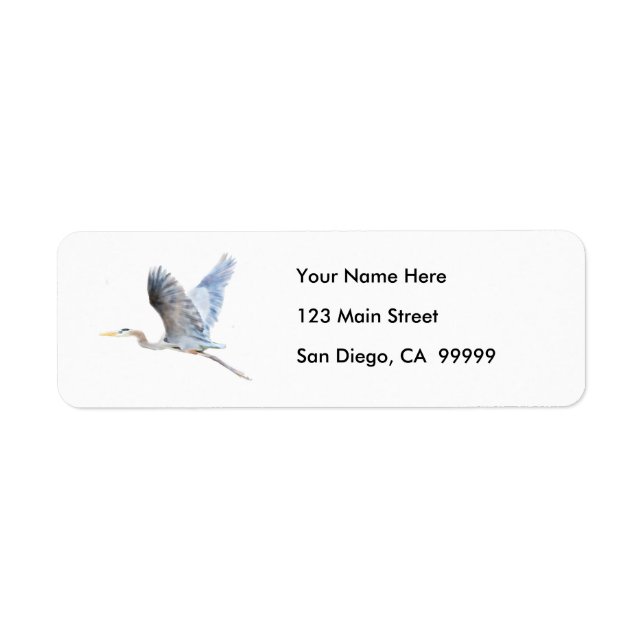 Etiqueta Watercolor Flying Blue Heron (Frente)