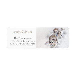 Etiqueta Watercolor Golden Retriever Snowy Navidades