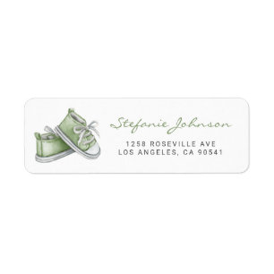 Etiqueta Watercolor Green Baby Shoes Baby Shower