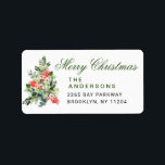 Etiqueta Watercolor Holly Christmas Tree Return Address Lab<br><div class="desc">Etiqueta de dirección de devolución de árbol navideño de color de agua Holly. Personaliza tu etiqueta de dirección de retorno de vacaciones con esta corona de flores de color rojo y tu foto.</div>