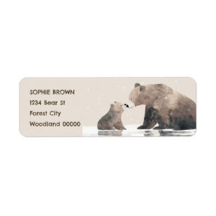 Etiqueta Watercolor Mama Bear & Cub Cub Return Address