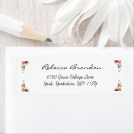 Etiqueta Watercolor Moderno Peony Floral Return Address