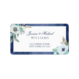 Etiqueta Watercolor Monograma Floral Wreath Anemone Blue