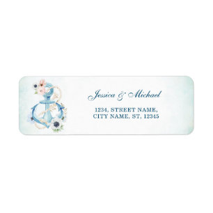 Etiqueta Watercolor Nautical Floral Anchor Beach Verde azul