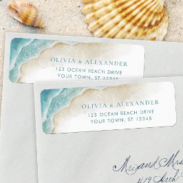 Etiqueta Watercolor Ocean Beach Wedding Return Address