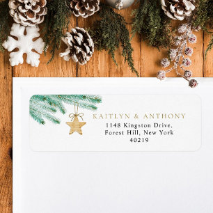 Etiqueta Watercolor Pine Boughs Navidades Boda de Invierno