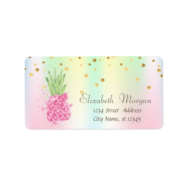Etiqueta Watercolor Pineapple Confetti Holographic (Frente)