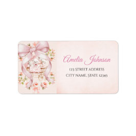 Etiqueta Watercolor Pink Bow Return Address Labels