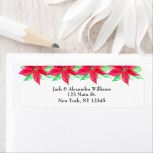 Etiqueta Watercolor Poinsettia Red Floral Return address