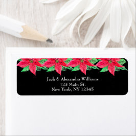 Etiqueta Watercolor Poinsettia Red Floral Return address