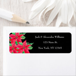 Etiqueta Watercolor Poinsettia Red Floral Return address