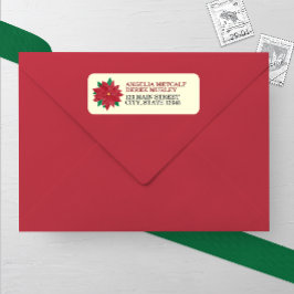 Etiqueta Watercolor Poinsettia Winter Wedter Return Addres