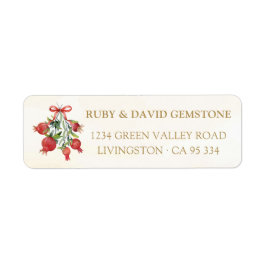 Etiqueta Watercolor Pomegranate Holiday Return Address