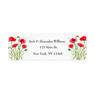 Etiqueta Watercolor Poppies Red Moda Floral Return Address