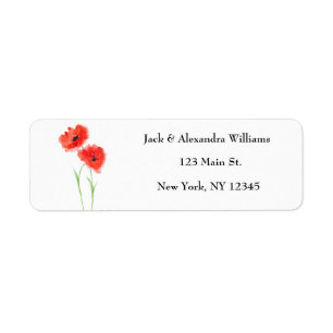 Etiqueta Watercolor Poppies Red Moda Floral Return Address