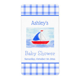 Etiqueta Watercolor Sailboat Blue Check Baby Shower