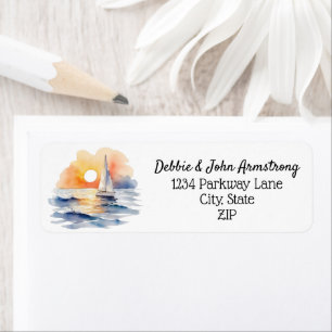 Etiqueta Watercolor Sailboat Sunset Seascape Boda