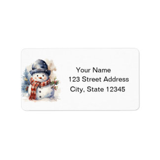 Etiqueta Watercolor Snowman Winter Return Address Label
