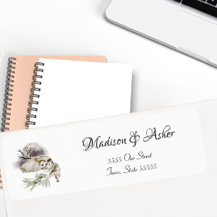 Etiqueta Watercolor Snowy Owl Elegant Woodland Wildlife Art