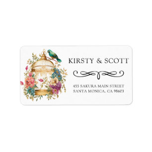 Etiqueta Watercolor Spring Floral Bird Cage Wedding Address
