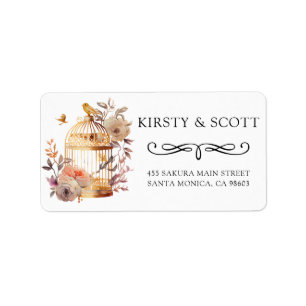 Etiqueta Watercolor Spring Floral Bird Cage Wedding Address